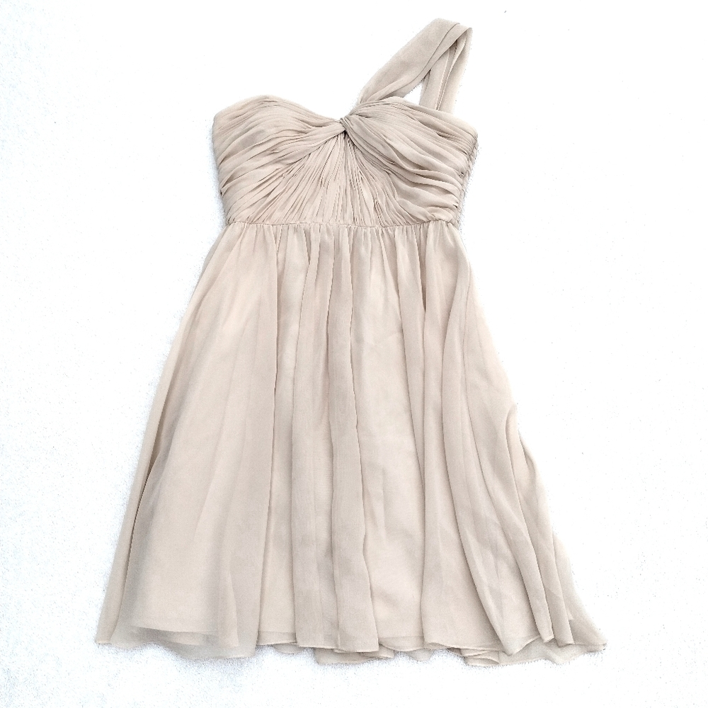 WToo by Watters One Shoulder Women's Size 6 Short Bridesmaid Dress Beige Nude